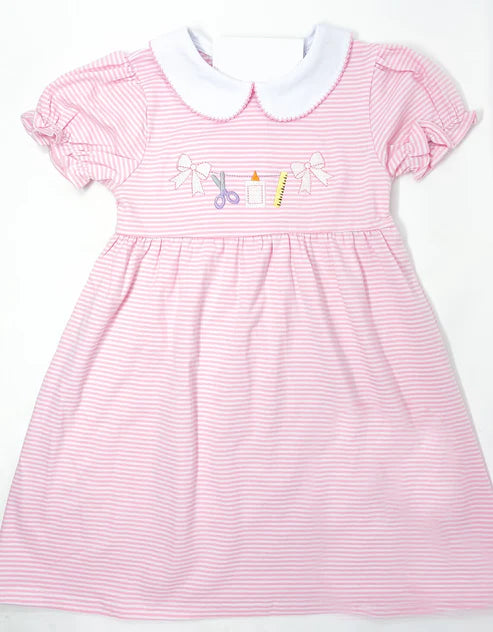 4.1 GSD2304 Baby Girls Pink Strap Short Ruffle Sleeves Bows Ruler Knee Length Dresses Preorder