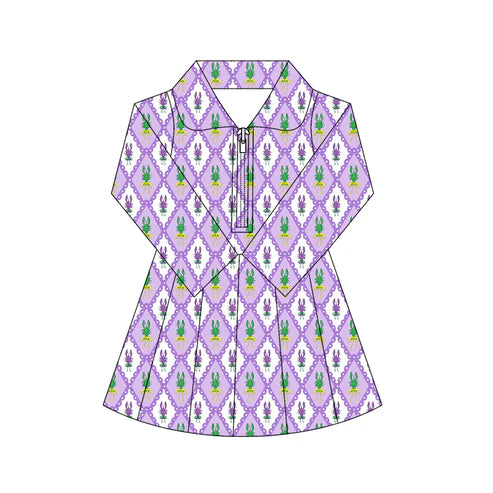 10.28 GLD1409 Baby Girls Mardigras Crayfishes Checked Yoga Shorts Zipper Knee Length Dresses Preorder