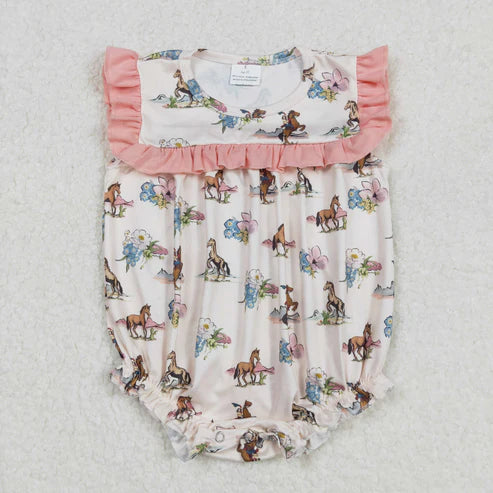 L-3.8 SR2690 Baby Infant Girls Western Horse Flowers Romper