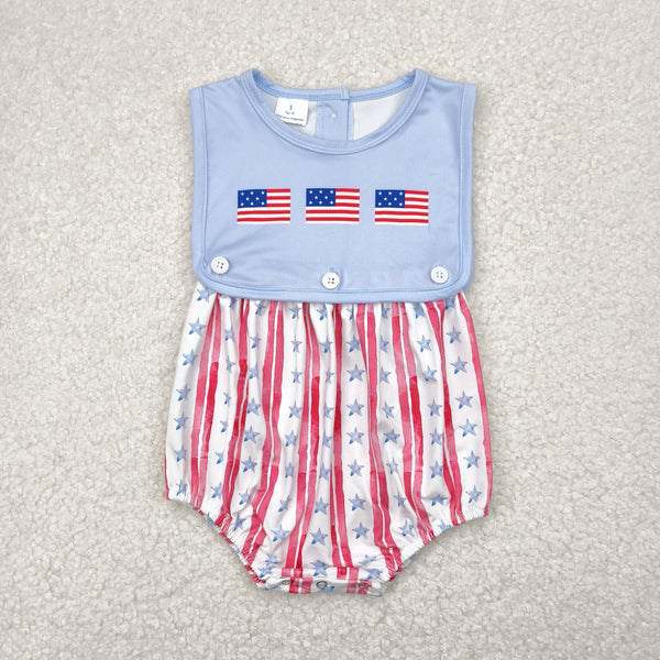 5.3 SR3049 Baby Boys Sleeveless Flags Red Stripe Stars 4th Of July Romper