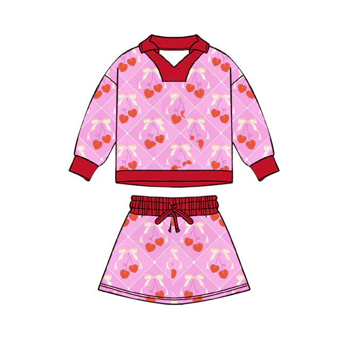 11.24 MOQ:5pcs GLD1538 pre-order baby girl clothes cherry print toddler girl Valentine skirt outfit