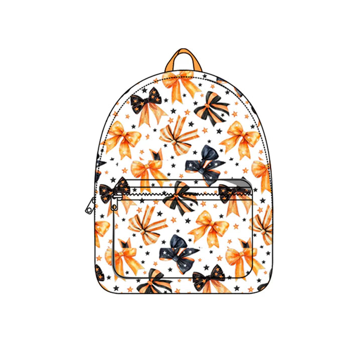 6.14 BA0317 Baby Kids Orange Black Bows Stars School Zipper Back Bags Preorder