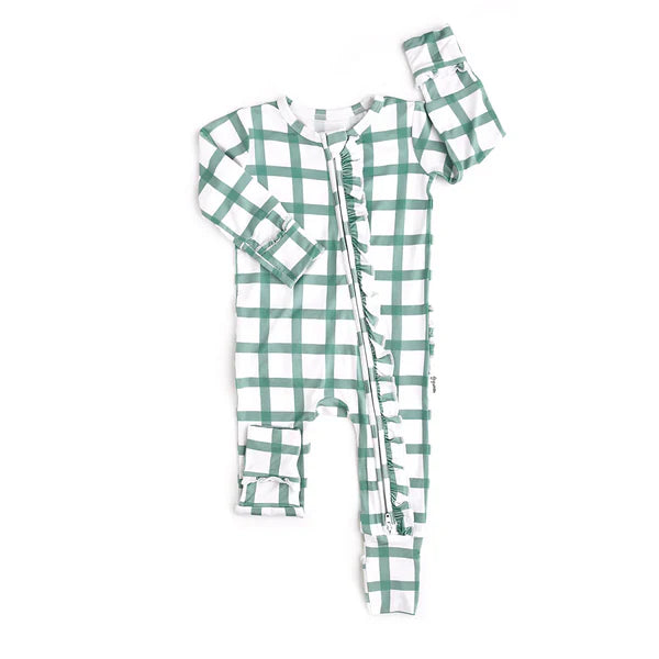 5.29 LR1967 Baby Infant Girls Green Checkered Zip Rompers preorder