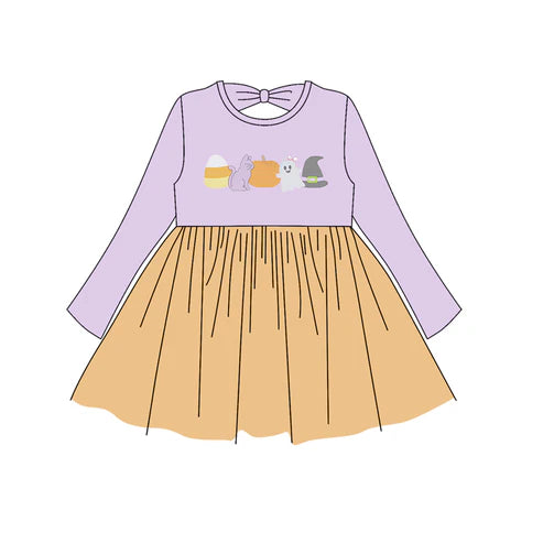 6.27 GLD1164 Baby Girls Lavender Long Sleeves Ghost Candy Knee Length Dresses Preorder