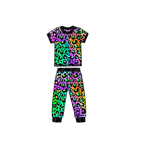 3.19 GSPO2008 Baby Girls Short Sleeves Colorful Leopard Top Legging Pant Set preorder