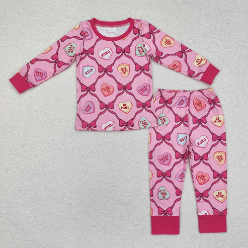 3.18 GLP2252 Baby Girls Valentines xoxo Hearts Bows Top Pants Pajamas Clothes Set