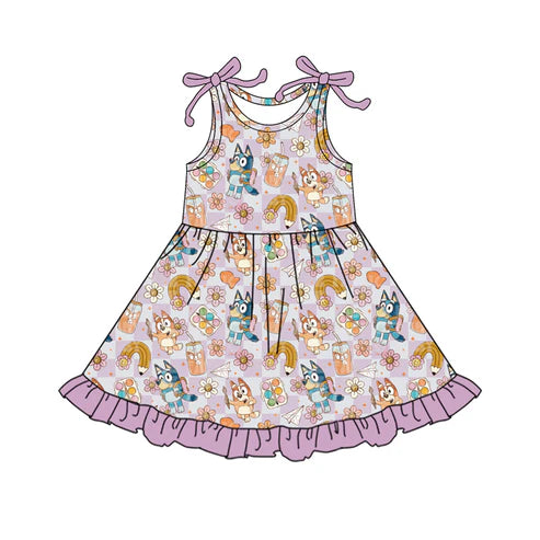 4.22 GSD2501 Baby Girls Lavender Sleeveless Cartoon Dogs Pencil Knee Length Dresses Preorder