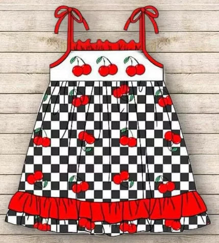 5.12 Black and white checked halter dress for girls