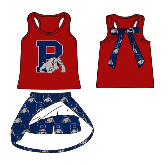 8.20 Custom Moq 5 Baby Girls Red Sleeveless P Vests Top Plaid Skorts Team Set