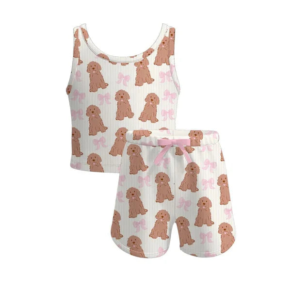 4.4 GSSO2475 Baby Girls Sleeveless Dogs Bows Set Preorder