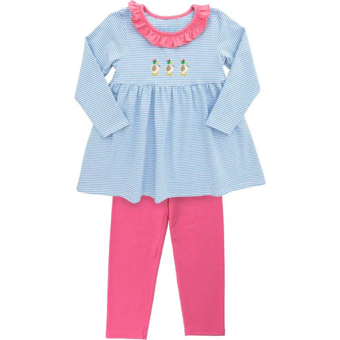 9.30 GLP2923 Baby Girls Blue Stripe Ducks Tunic Pink Legging Pants Clothes Sets Preorder