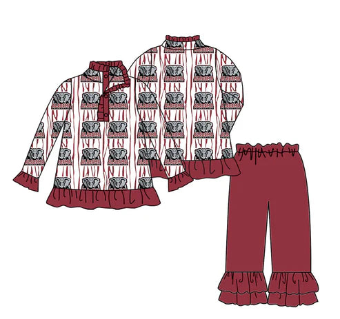 11.4 Custom Moq 8 Baby Girls A Elephants Stripe Button Pullovers Ruffle Pants Team Clothes Sets