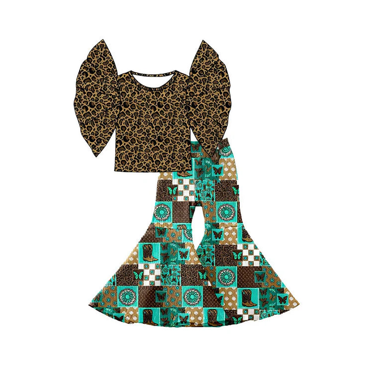 11.24 MOQ:5pcs GSPO2211 pre-order toddler girl clothes leopard print girl bell bottom pant set