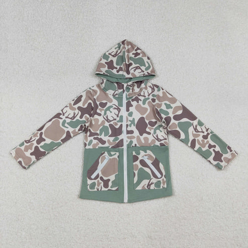 9.29 BT1335 Baby Bows Brown Deer Camo Pocket Zipper Western Hoodies Top