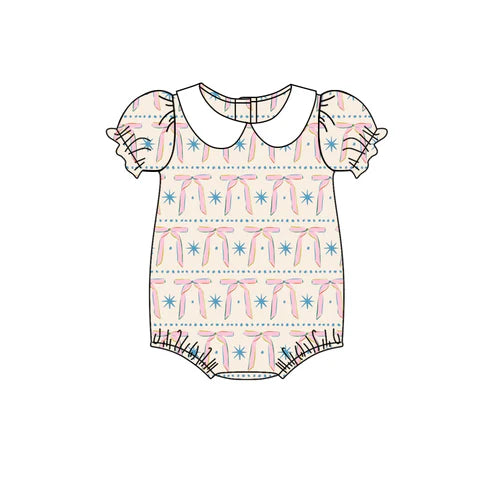 SR2879 Baby Infant Girls Pink Bows Short Sleeve Rompers preorder