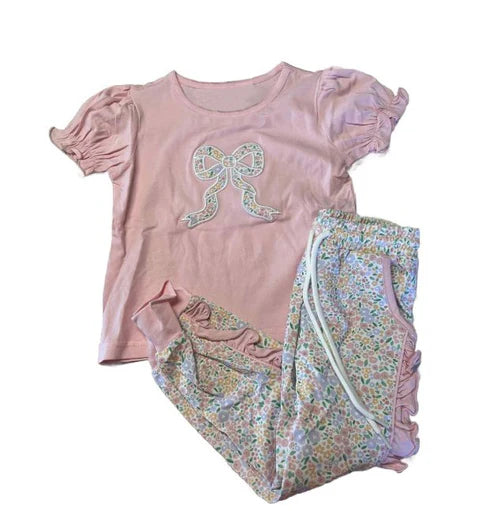 8.6 GSPO2060 Baby Girls Floral Bows Top Pockets Legging Pants Set Preorder