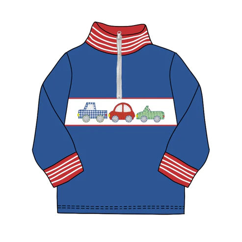 5.29 BT0932 Baby Boys Blue Cars Zip Long Sleeve Pullovers Tops Preorder