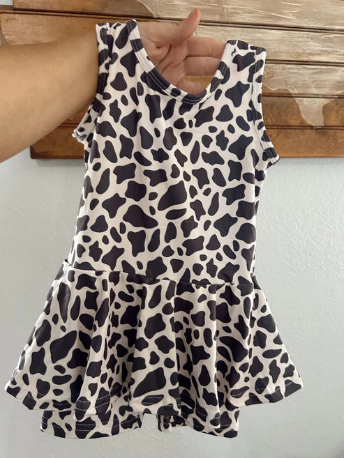 4.21 SR3069 Baby Girls Sleeveless Cow Print Skort Jumpsuits Preorder
