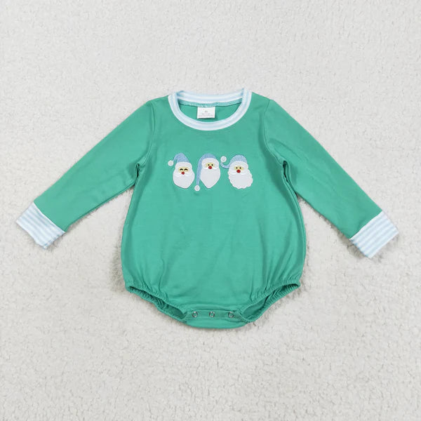 8.18 LR2412 Embroidery Baby Boys Green Long Sleeves Santa Romper
