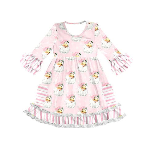 6.3 GLD0945 Baby Girls Christmas Santa Pink Ruffles Knee Length Dresses Preorder