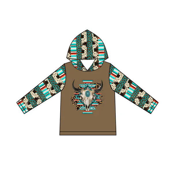 5.28 GT0778 Baby Boys Western Aztec Cow Long Sleeve Hooded Tops Preorder