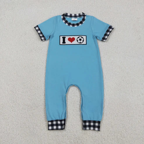 12.16 SR3369 Embroidery I Love Footballs Baby Boys Team Footie Romper