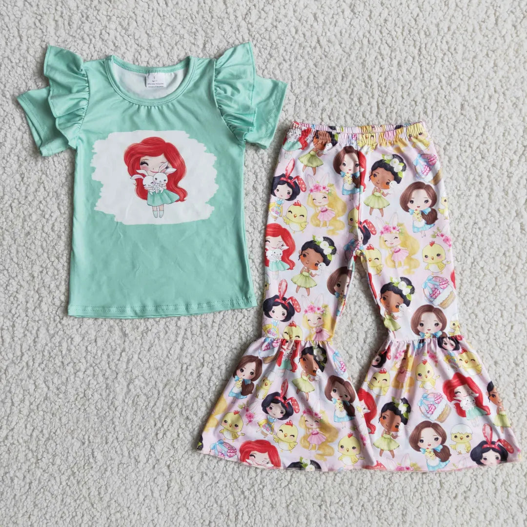3.21 D3-4 GIRL CARTOON EASTER SHORT SLEEVE FALL SPRING SET--PROMOTION 2025.3.8 $2.99