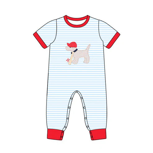 10.27 SR3330 Baby Boys Stripe Dog Baseballs Team Footie Rompers Preorder