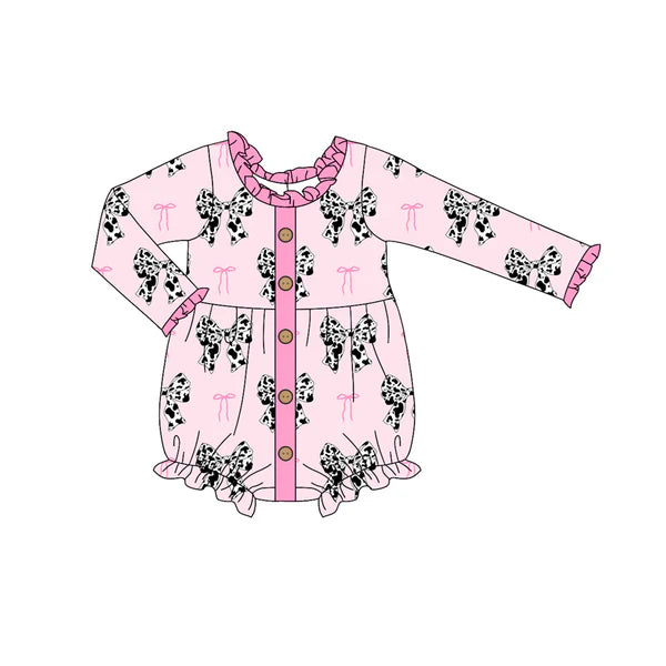 5.29 LR1975 Baby Infant Girls Western Pink Bows Ruffle Buttons Rompers preorder