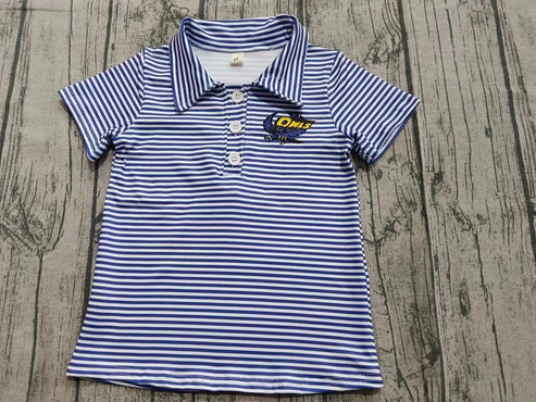 8.18 Custom Moq 5 Baby Boys Blue Stripes Button Owls Team Short Sleeve Pullovers Tops