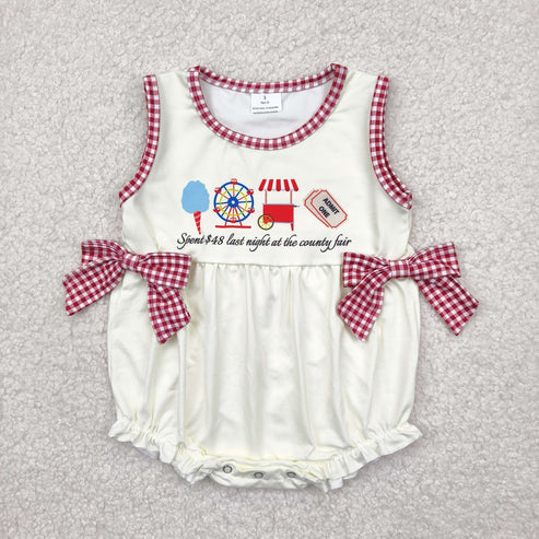 5.3 SR3037 Baby Girls Sleeveless Ice Cream Store Red Plaid Bows Ruffle Romper