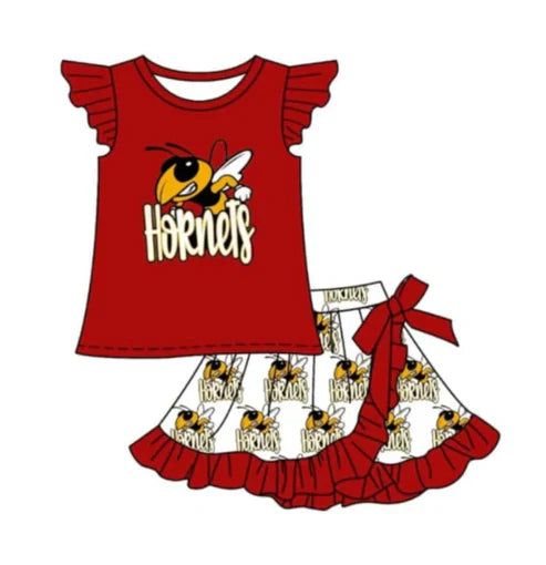 7.4 Custom Moq 3 Baby Girls Bee Team Top Ruffle Skort Shorts Clothes Sets