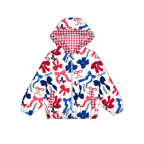 10.12 Custom Moq 8 Baby Girls Texas Team Zipper Bows Hoodies Tops