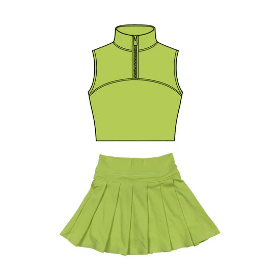 12.6 MOQ:5pcs GSD3303 pre-order toddler girl clothes green print girl yoga summer skirt set