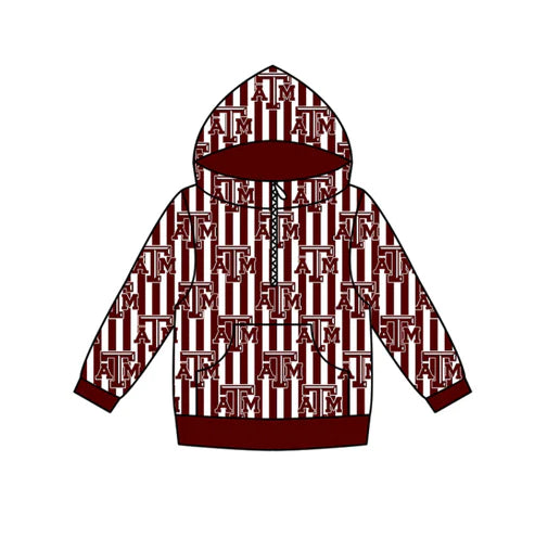 11.4 Custom Moq 8 Baby Boys Zipper Pockets Red Stripe ATM Team Hoodies Top