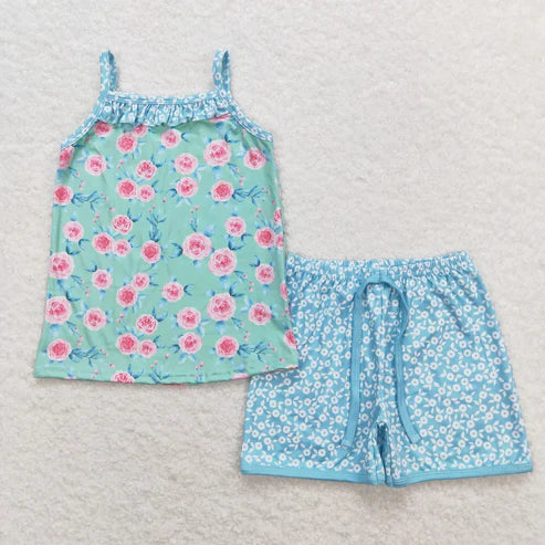 6.26Sibling Baby Girls Straps Floral Top Shorts Summer Clothes Sets