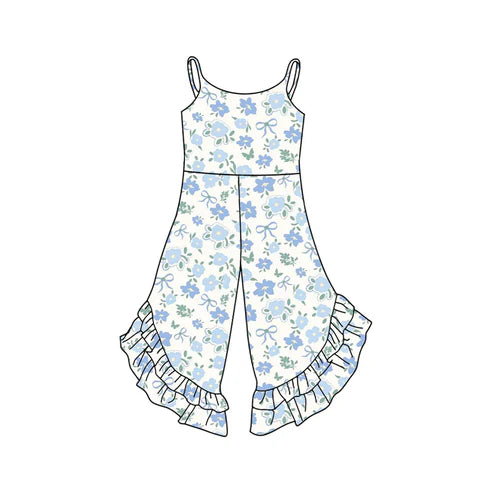 4.11 SR3036 Baby Girls Strap Blue Floral Ruffle Jumpsuits Preorder