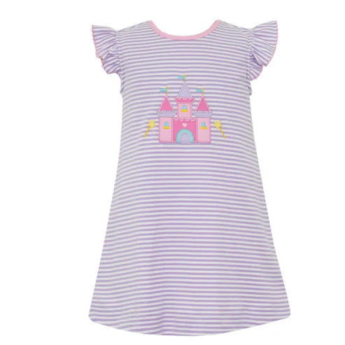 10.21 GSD2859 Baby Girls Flutter Sleeve Lavender Stripe Castle Knee Length Dresses Preorder