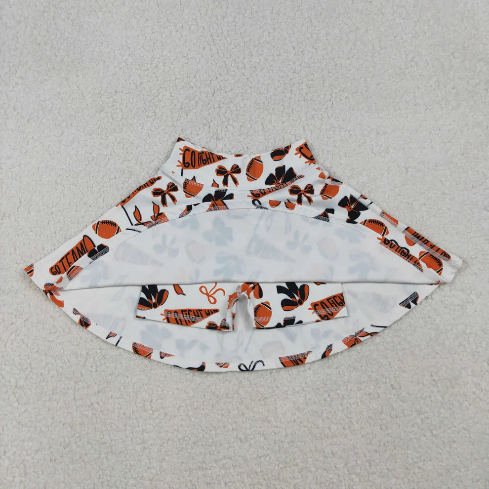 RTS NO MOQ(In Stock) Baby Girls Orange Black Bows Go Team Yoga Skirt Shorts Bottom