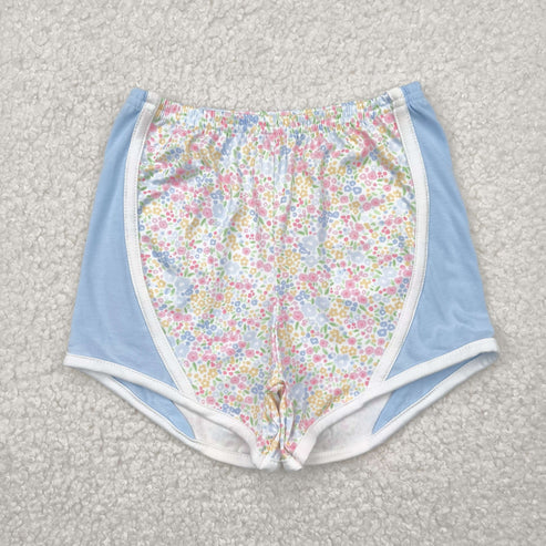 5.9 SS0522 Baby Girls Blue Floral Strawberry Shorts Bottoms