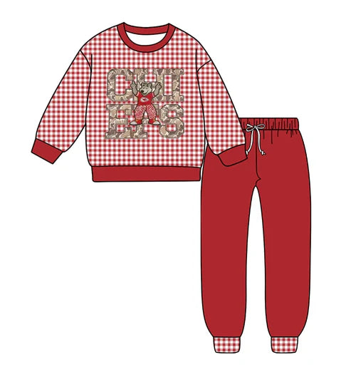 10.9 Custom Moq 5 Baby Boys Red KC Plaid Top Pants Team Clothes Sets