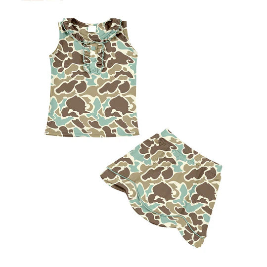 12.23 MOQ:5pcs GSD3347 pre-order toddler girl clothes camo print girl yoga summer skirt
