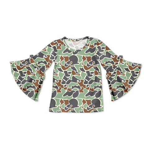 5.30 GT0790 Baby Girls Green Camo Flare Sleeve Tee Shirts Tops Preorder