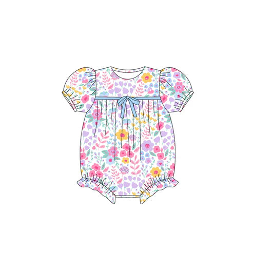6.13 SR3123 Baby Girls Short Ruffle Sleeves Colorful Floral Ruffle Rompers Preorder