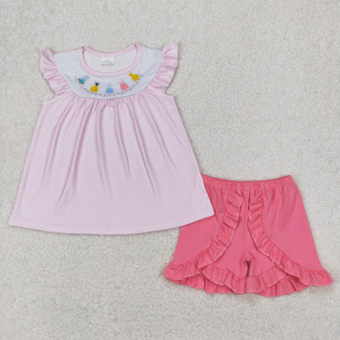 4.2 GSSO2125 Baby Girls Pink Princess Tunic Top Ruffle Shorts Clothes Set