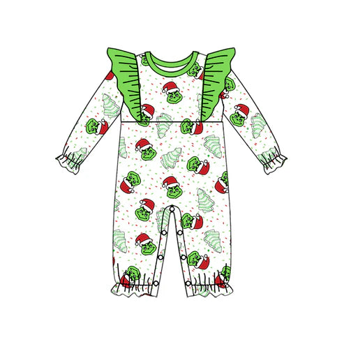 5.24 LR1906 Baby Infant Girls Christmas Green Frog Long Sleeve Rompers preorder