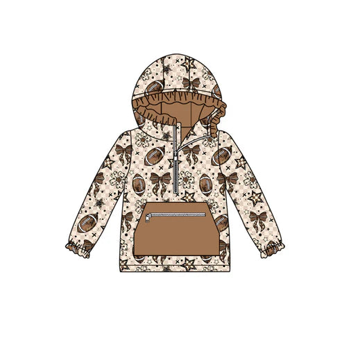 8.5 GT1152 Baby Girls Long Sleeves Football Flowers Plaid Pocket Zipper Team Hoodies Preorder