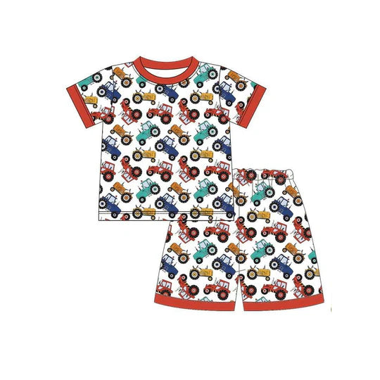 12.29 MOQ:5pcs BSSO1809 pre-order baby boy clothes truck print toddler boy summer outfit