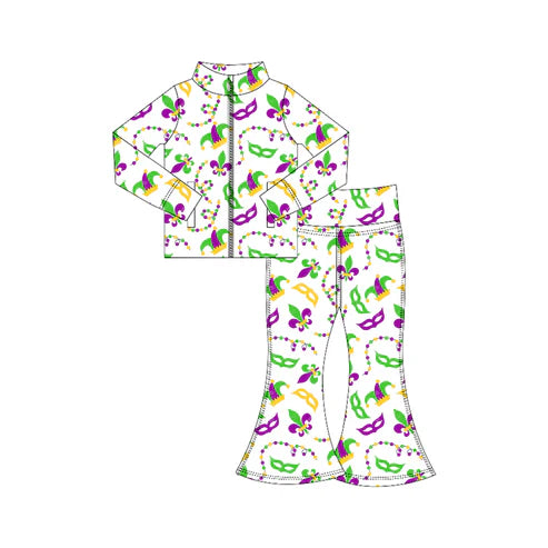 10.28 GLP3026 Baby Girls Mardigras Anchors Masks Zipper Jacket Bell Bottom Pants Yoga Clothes Sets Preorder