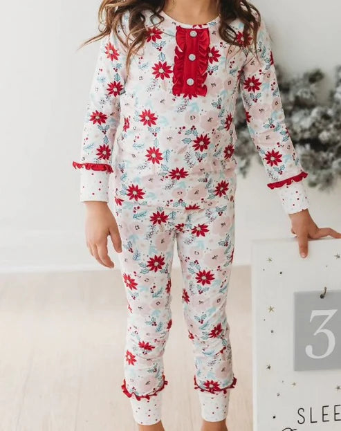 5.24 GLP1936 Baby Girls Christmas Flowers Tops Pants Pajamas Clothes Sets Preorder